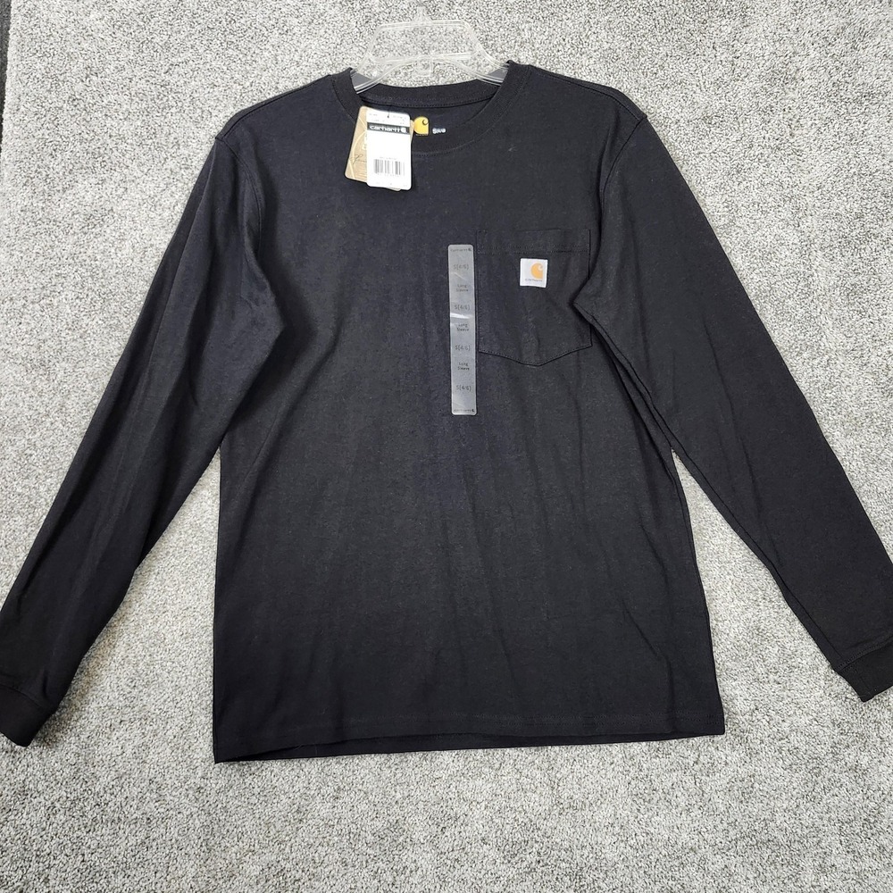 Carhartt Shirt Womens Small Black Long Sleeve Pocket Logo Workwear Tee